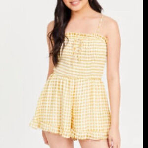 Altard State Gingham Spaghetti Strap Lined Romper Size M